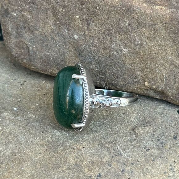 NIB Green Aventurine Stone Ring In Silver Size 7 Boho Hippie Earthy - Picture 6 of 6